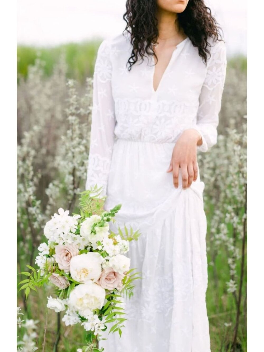 Zara Sheer Embroidered Maxi Dress Boho Wedding White Ivory Long Sleeve Small